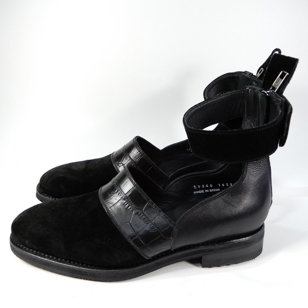 SYLVEN New York Lennox Croc Embossed Ankle Strap SHOES Size 7.5 Black Leather NE - Picture 6 of 10